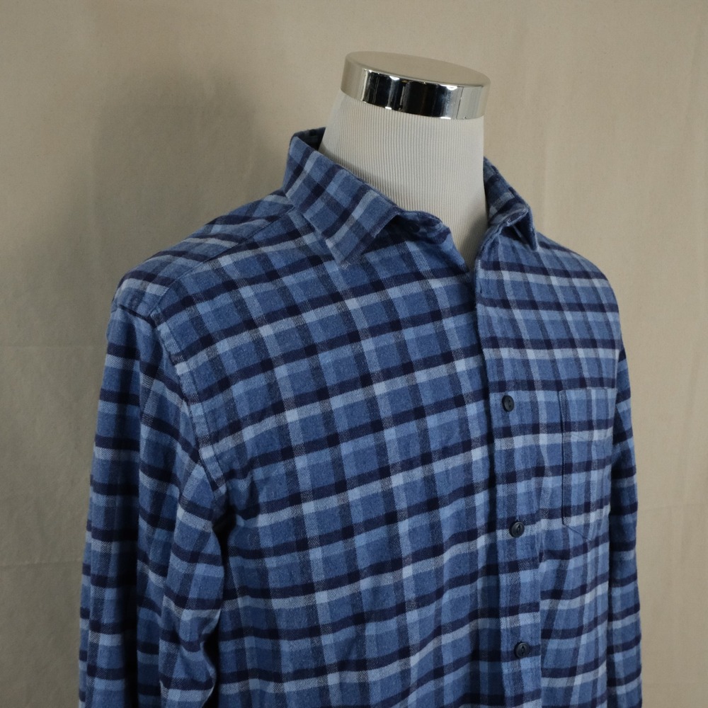 UNTUCKit Large Regular Fit Flannel Button Front Shirt Blue Plaid Cotton Mens
